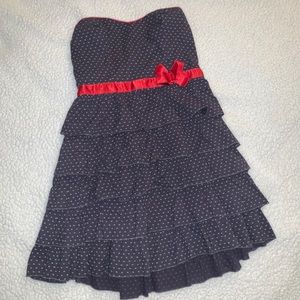Strapless Purple Mini Dress with Red Waistband